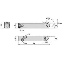 Kennametal - External Thread, 16mm Max Cut of Depth, 2mm Min Groove Width, 125mm OAL, Left Hand Indexable Grooving Cutoff Toolholder - 20mm Shank Height x 20mm Shank Width, EG0200M02P02 Insert Style, EVSC Toolholder Style, Series Beyond Evolution - USA Tool & Supply