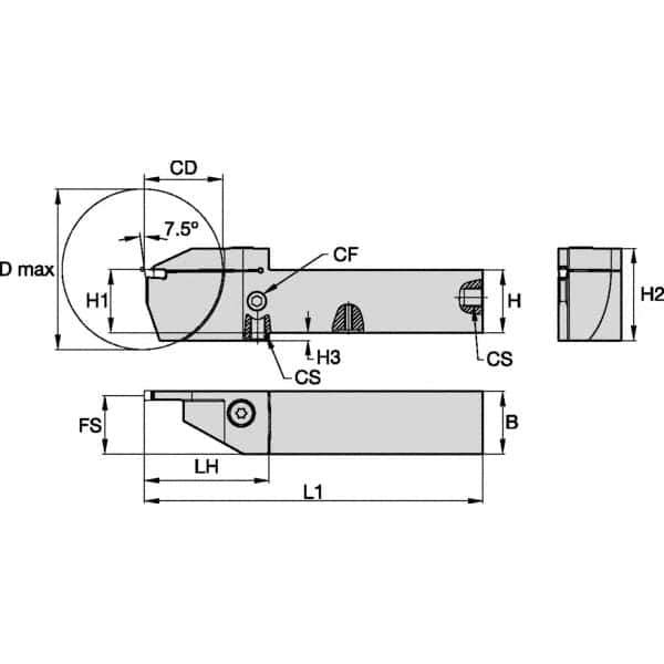 Kennametal - External Thread, 16mm Max Cut of Depth, 2mm Min Groove Width, 5" OAL, Left Hand Indexable Grooving Cutoff Toolholder - 1/2" Shank Height x 1/2" Shank Width, EG0200M02P02 Insert Style, EVSC Toolholder Style, Series Beyond Evolution - USA Tool & Supply