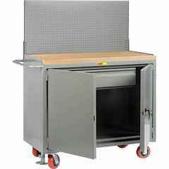 Little Giant - 3,600 Lb Capacity, 2 Shelf, 1 Drawer, 2 Door Mobile Bench Cabinet with Pegboard Panel - 41" Wide x 24" Deep x 43" High, Steel, Gray - USA Tool & Supply