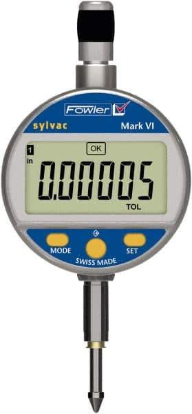 Fowler - 0 to 50mm Range, 0.00005" Graduation, Electronic Drop Indicator - Center Lug Back, Accurate to 0.00019", Inch & Metric System, LCD Display - USA Tool & Supply