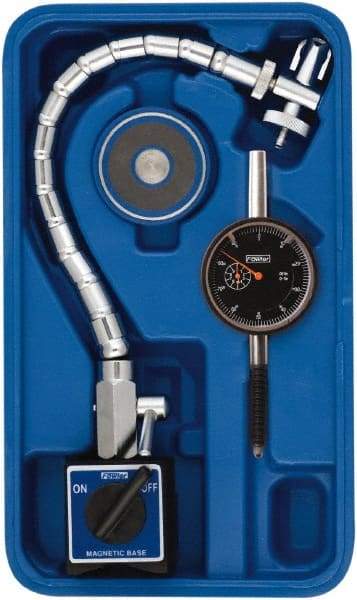 Fowler - 0.001" Graduation, 1" Max Meas, 0-100 Dial Reading, Dial Indicator & Base Kit - 2-1/2" Base Length x 2-1/8" Base Width x 2" Base Height, 2-1/4" Dial Diam - USA Tool & Supply