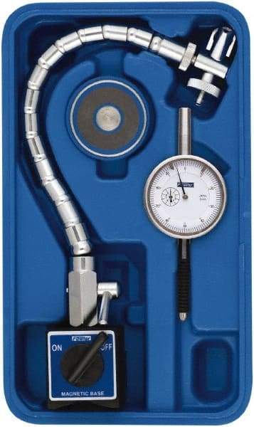 Fowler - 0.001" Graduation, 1" Max Meas, 0-100 Dial Reading, Dial Indicator & Base Kit - 2-1/2" Base Length x 2-1/8" Base Width x 2" Base Height, 2-1/4" Dial Diam - USA Tool & Supply