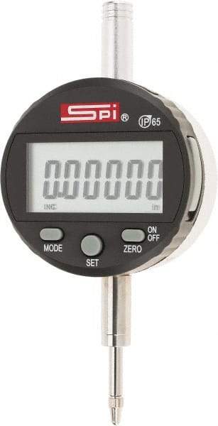 SPI - 0 to 1/2" Range, 0.00005" Graduation, Electronic Drop Indicator - Flat & Lug Back, Accurate to 0.00016", Inch & Metric System, Digital Display - USA Tool & Supply