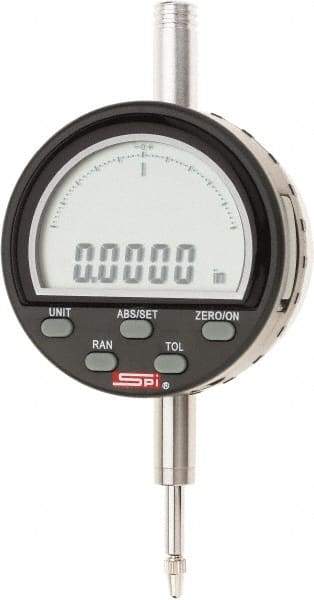 SPI - 0 to 1/2" Range, 0.0001" Graduation, Electronic Drop Indicator - Flat & Lug Back, Accurate to 0.0003", Inch & Metric System, Digital Display - USA Tool & Supply