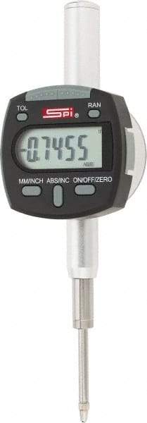 SPI - 0 to 1/2" Range, 0.0005" Graduation, Electronic Drop Indicator - Flat & Lug Back, Accurate to 0.0008", Inch & Metric System, Digital Display - USA Tool & Supply