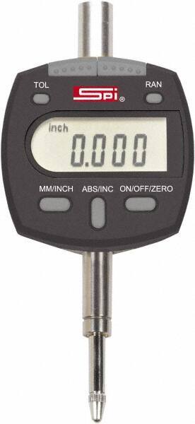 SPI - 0 to 2" Range, 0.00005" Graduation, Electronic Drop Indicator - Flat & Lug Back, Accurate to 0.00025", Inch & Metric System, Digital Display - USA Tool & Supply