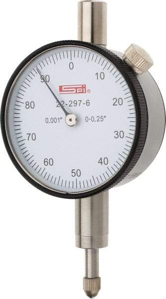 SPI - 1/4" Range, 0-100 Dial Reading, 0.001" Graduation Dial Drop Indicator - 1.61" Dial, 0.1" Range per Revolution, 0.001" Accuracy, Includes NIST Traceability Certification - USA Tool & Supply