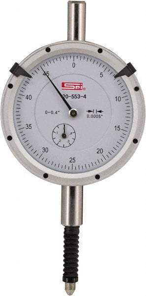 SPI - 0.4" Range, 0-100 Dial Reading, 0.001" Graduation Dial Drop Indicator - 2.2" Dial, 0.1" Range per Revolution, 0.002" Accuracy, Includes NIST Traceability Certification - USA Tool & Supply