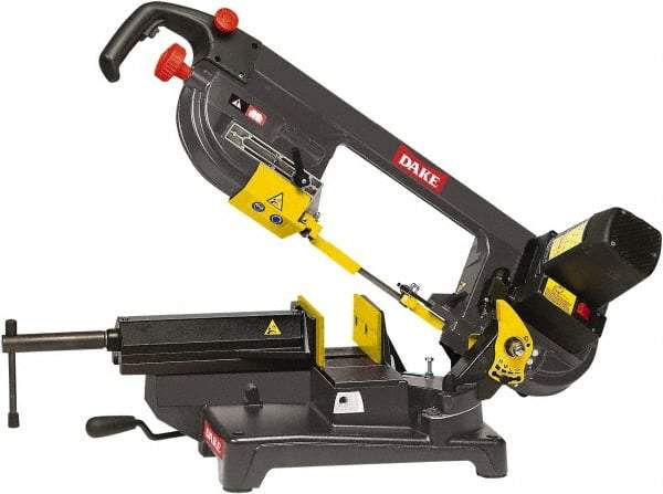 Dake - 6 x 5" Max Capacity, Semi-Automatic Geared Head Horizontal Bandsaw - 262 & 196 SFPM Blade Speed, 110 Volts, 45°, 2.5 hp, 1 Phase - USA Tool & Supply