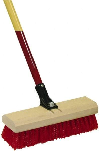 Harper Brush - 2-1/2" Bristle Length, Polypropylene Deck Scrub Brush - 54" Long x 12" Wide Head, 60" OAL, Straight Handle, Red, Wood Block - USA Tool & Supply