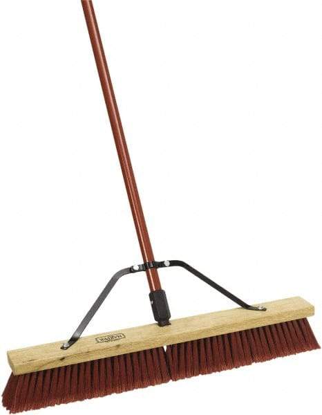 Harper Brush - 24" Medium Duty Synthetic Push Broom - 3" Bristle Length, Wood Block, Threaded Handle Connection, Handle Sold Separately - USA Tool & Supply