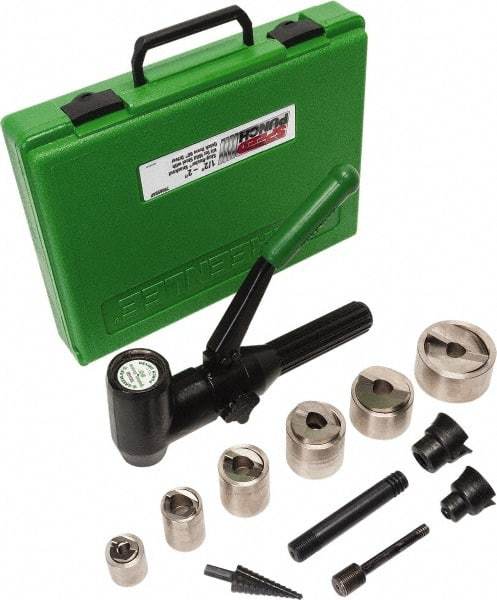 Greenlee - 19 Piece, .885 to 2.416" Punch Hole Diam, Hydraulic Knockout Set - Round Punch, 10 Gage Steel - USA Tool & Supply