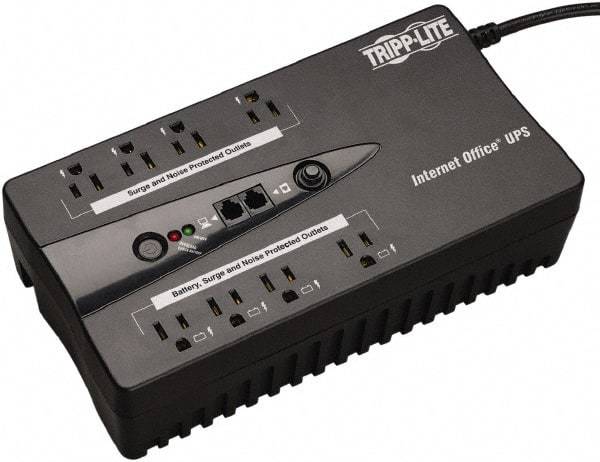 Tripp-Lite - 15 Amp, 550 VA, Flat Pack Mount Standby Backup Uninterruptible Power Supply - Backup 3-1/2 min with Full Load & 12 min with Half Load, 120 VAC Input & Output, 300 Watt Output, 1 Phases, 6 Outlets - USA Tool & Supply