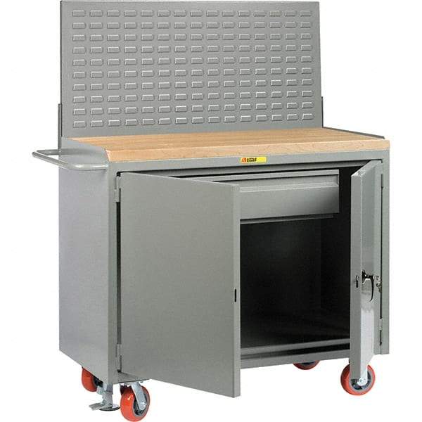 Little Giant - 3,600 Lb Capacity, 2 Shelf, 1 Drawer, 2 Door Mobile Bench Cabinet with Louvered Panel - 41" Wide x 24" Deep x 43" High, Steel, Gray - USA Tool & Supply