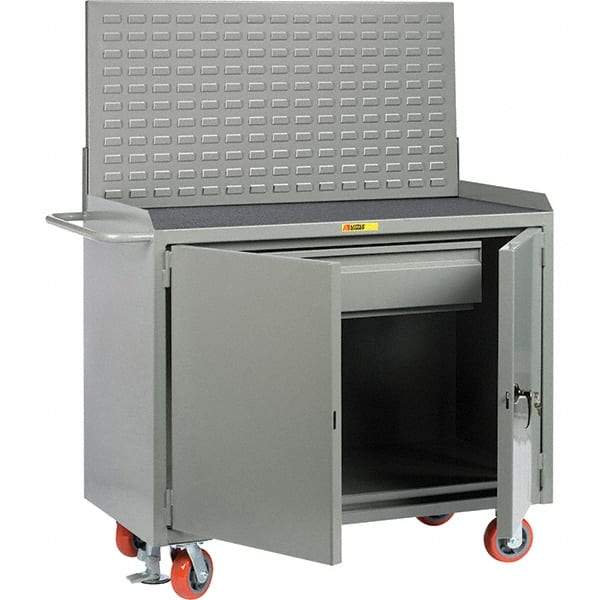 Little Giant - 3,600 Lb Capacity, 2 Shelf, 1 Drawer, 2 Door Mobile Bench Cabinet with Louvered Panel - 41" Wide x 24" Deep x 43" High, Steel, Gray - USA Tool & Supply
