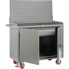 Little Giant - 3,600 Lb Capacity, 2 Shelf, 1 Drawer, 2 Door Mobile Bench Cabinet with Louvered Panel - 53" Wide x 24" Deep x 43" High, Steel, Gray - USA Tool & Supply