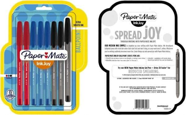 Paper Mate - 1mm Ball Point Ball Point Pen - Red, Blue & Black - USA Tool & Supply