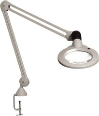 Vision Engineering - 30" Arm, Spring Suspension, Clamp Mount, LED, Light Gray, Magnifying Task Light - 9 Watts, 120 Volts, 1.75x Magnification - USA Tool & Supply