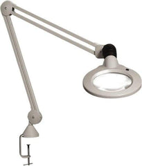 Vision Engineering - 45" Arm, Spring Suspension, Clamp Mount, LED, Light Gray, Magnifying Task Light - 9 Watts, 120 Volts, 1.75x Magnification - USA Tool & Supply