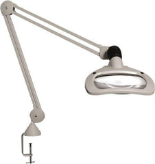 Vision Engineering - 30" Arm, Spring Suspension, Clamp Mount, LED, Light Gray, Magnifying Task Light - 6 Watts, 120 Volts, 2.25x Magnification - USA Tool & Supply