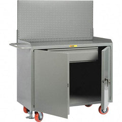 Little Giant - 3,600 Lb Capacity, 2 Shelf, 1 Drawer, 2 Door Mobile Bench Cabinet with Pegboard Panel - 53" Wide x 24" Deep x 43" High, Steel, Gray - USA Tool & Supply