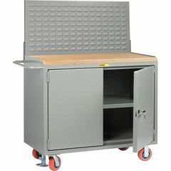 Little Giant - 3,600 Lb Capacity, 3 Shelf, 2 Door Mobile Bench Cabinet with Louvered Panel - 53" Wide x 24" Deep x 43" High, Steel, Gray - USA Tool & Supply