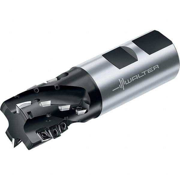 Walter - 25mm Cut Diam, 27mm Max Depth of Cut, 25mm Shank Diam, 97mm OAL, Indexable Square Shoulder Helical End Mill - Weldon Shank, 90° Lead Angle, Through Coolant, Series M4256 - USA Tool & Supply