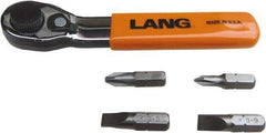 Lang - 5 Piece, Silver/Orange/Black Ratcheting Bit Driver Set - For Use with Various Applications - USA Tool & Supply