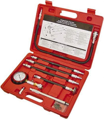 Lang - 8 Piece Dial Engine Compression Test Kit - 300 Max Pressure, 0 to 300 PSI (0 to 21 Kg/cm2) Scale - USA Tool & Supply