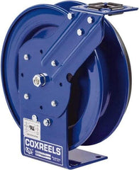 CoxReels - 10 AWG, 50' Cable Length, Cord & Cable Reel without Cable - 0 Outlets, 35 Amps, 115 Volts, SO Cable, Blue Reel, Spring Driven Reel - USA Tool & Supply