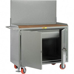 Little Giant - 3,600 Lb Capacity, 2 Shelf, 1 Drawer, 2 Door Mobile Bench Cabinet with Pegboard Panel - 53" Wide x 24" Deep x 43" High, Steel, Gray - USA Tool & Supply