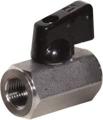 Value Collection - 3/8" Pipe, Full Port, Stainless Steel Miniature Ball Valve - Inline - Two Way Flow, FNPT x FNPT Ends, Wedge Handle, 1,000 WOG, 150 WSP - USA Tool & Supply