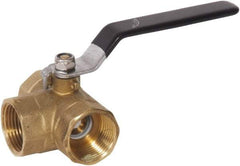 Value Collection - 1/2" Pipe, Full Port, Brass Diverter Ball Valve - Inline - Three Way Flow, FNPTF x FNPTF x FNPTF Ends, Lever Handle, 600 WOG, 150 WSP - USA Tool & Supply