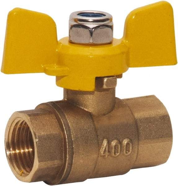 Value Collection - 1/2" Pipe, Full Port, Brass Standard Ball Valve - 2 Piece, FNPT x FNPT Ends, Tee Handle, 400 WOG, 150 WSP - USA Tool & Supply