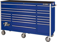 EXTREME TOOLS - 19 Drawer Steel/Aluminum Tool Roller Cabinet - 72" Wide x 47" High x 25" Deep, Ball Bearing Drawer Slides, Blue - USA Tool & Supply