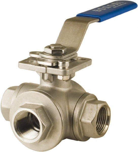 BONOMI - 3/8" Pipe, Full Port, Stainless Steel 3-Way Diverter Ball Valve - Exact Industrial Supply