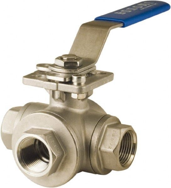 BONOMI - 1/2" Pipe, Full Port, Stainless Steel 3-Way Mixing Ball Valve - Exact Industrial Supply