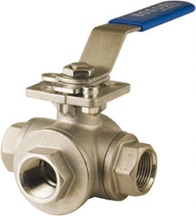 BONOMI - 1/4" Pipe, Full Port, Stainless Steel 3-Way Mixing Ball Valve - Exact Industrial Supply