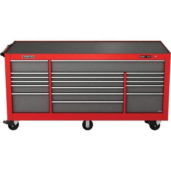 Proto - 48,654 Lb Capacity, 18 Drawer Mobile Power Workstation - 88-1/4" Wide x 27" Deep x 46-3/8" High, Steel, Safety Red & Gray - USA Tool & Supply