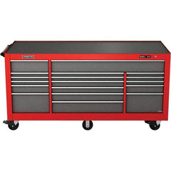 Proto - 48,654 Lb Capacity, 18 Drawer Mobile Power Workstation - 88-1/4" Wide x 27" Deep x 46-3/8" High, Steel, Safety Red & Gray - USA Tool & Supply