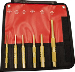 Mayhew - 6 Piece, 1/8 to 3/8", Pin Punch Set - Round Shank, Brass, Comes in Pouch - USA Tool & Supply