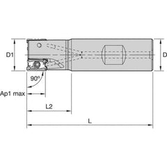 Kennametal - 16mm Cut Diam, 11mm Max Depth of Cut, 16mm Shank Diam, 74mm OAL, Indexable Square Shoulder End Mill - LNGU110408SRGE Inserts, Weldon Shank, 0° Lead Angle, Through Coolant, Series Mill 4-11 - USA Tool & Supply