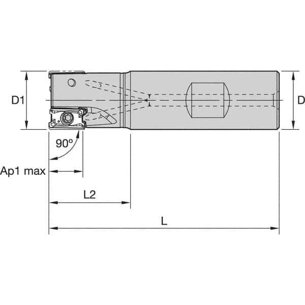 Kennametal - 5/8" Cut Diam, 11mm Max Depth of Cut, 5/8" Shank Diam, 2-29/32" OAL, Indexable Square Shoulder End Mill - LNGU110408SRGE Inserts, Weldon Shank, 0° Lead Angle, Through Coolant, Series Mill 4-11 - USA Tool & Supply