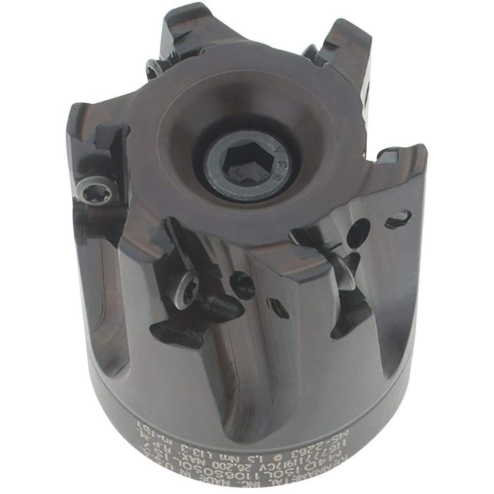 Kennametal - 6 Inserts, 1-1/2" Cut Diam, 1/2" Arbor Diam, 11mm Max Depth of Cut, Indexable Square-Shoulder Face Mill - 0° Lead Angle, 40mm High, LNGU110408SRGE Insert Compatibility, Through Coolant, Series Mill 4-11 - USA Tool & Supply
