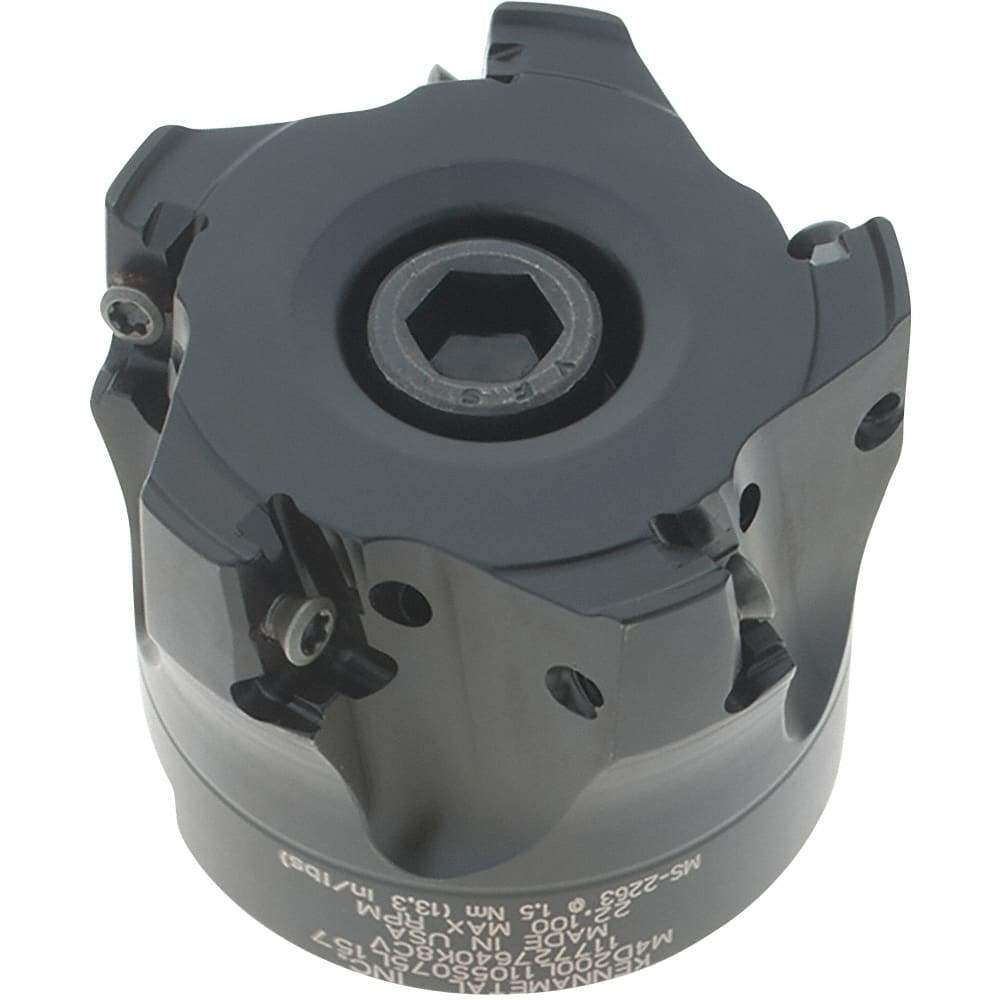 Kennametal - 5 Inserts, 2" Cut Diam, 3/4" Arbor Diam, 11mm Max Depth of Cut, Indexable Square-Shoulder Face Mill - 0° Lead Angle, 40mm High, LNGU110408SRGE Insert Compatibility, Through Coolant, Series Mill 4-11 - USA Tool & Supply