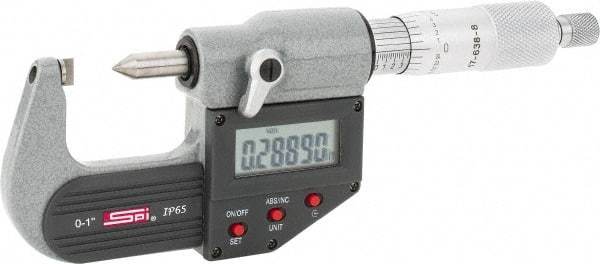 SPI - 0 to 1 Inch Measurement, 0.0001 Inch Accuracy, Electronic Crimp Height Micrometer - 0.00005 Inch Resolution, Ratchet Stop Thimble, LR44 Battery - USA Tool & Supply