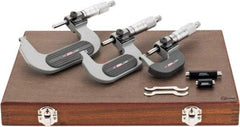 SPI - 0 to 3" Range, 3 Piece Mechanical Outside Micrometer Set - 0.0001" Graduation, 0.0001, 0.0002" Accuracy, Ratchet Stop Thimble, Carbide Face - USA Tool & Supply