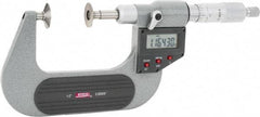 SPI - 1 to 2", IP54, Ratchet Stop Thimble, Electronic Disc Micrometer - 0.0002" Accuracy, 0.79" Disc, 0.00005" Resolution, 0.31" Spindle Diam, Steel Face, NIST Traceability Certification Included - USA Tool & Supply