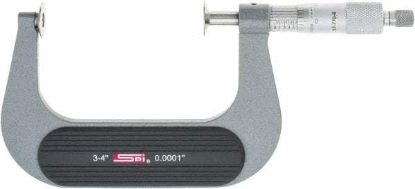 SPI - 3 to 4", Ratchet Stop Thimble, Mechanical Disc Micrometer - 0.0002" Accuracy, 0.79" Disc, 0.0001" Resolution, 0.31" Spindle Diam, Steel Face, NIST Traceability Certification Included - USA Tool & Supply