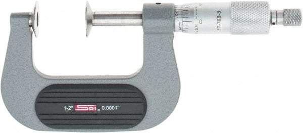 SPI - 1 to 2", Ratchet Stop Thimble, Mechanical Disc Micrometer - 0.0002" Accuracy, 0.79" Disc, 0.0001" Resolution, 0.31" Spindle Diam, Steel Face, NIST Traceability Certification Included - USA Tool & Supply